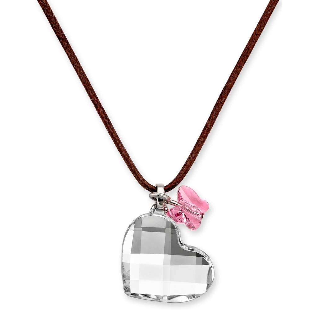 Swarovski Pink Crystal Butterfly & Heart Necklace